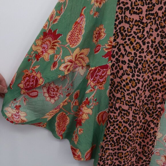 Kachel X Anthropologie Leopard Floral Kimono Womens OS Green Boho Eclectic Gypsy - Picture 5 of 16